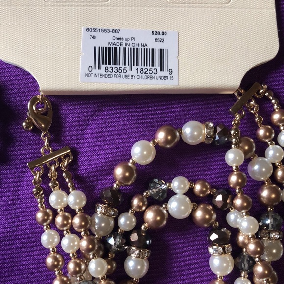 Kim Rogers 3 strand beaded necklace and bracelet. Pearl, gold and bronze beads - Picture 5 of 6